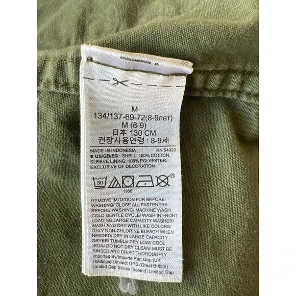 Gap Kids Army Green Utility Jacket Medium Faux Fur Lined Hood Coat Removal Vest - Picture 12 of 12